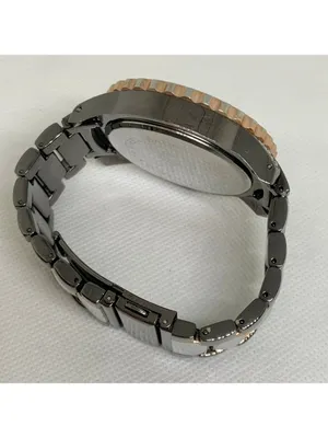 DayTrip iced dial gold black tone women watch large case 46mm size 6.5” running thumbnail 8