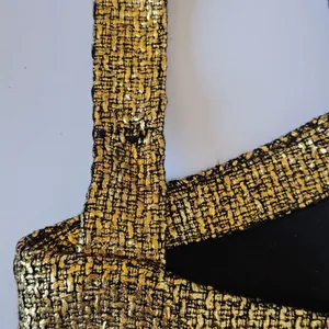 Mestiza New York Jody Metallic Gold Tweed‎ Square Neck Flutter Hem Midi Dress 2 thumbnail 8