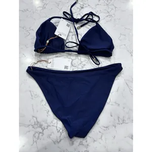 NWT Quince Deep Navy Italian Triangle Bikini Top & Low Rise Bottom Set Small thumbnail 2