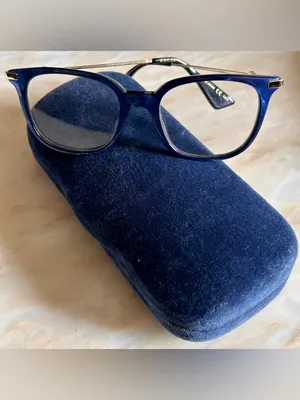 Gucci GG0110O 005 Women Blue Gold Rectangle Eyeglasses w/Case‎ Authentic thumbnail 5