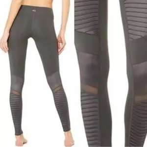 Alo Yoga Size Medium Low Waist Grey Moto Legging Athletic Textured Mesh Pant thumbnail 4