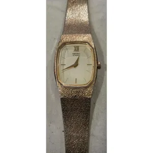 Seiko Quartz Ladies Watch Gold Tone Rectangle Case Textured Band‎ 387034 thumbnail 3