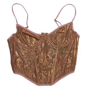 Out From Under Corset‎ Top Womens S Pink Holographic Rave Concert Metallic Boned thumbnail 1