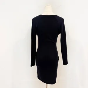 Free People Ginger Dress Size XS Black Cozy Knit Tie Waist‎ V Neck Mini Bodycon thumbnail 8