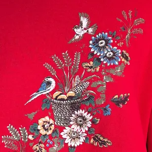 Vintage Red Floral Bird‎ Sweatshirt Cozy Fall Grandma Core Pullover XL thumbnail 5