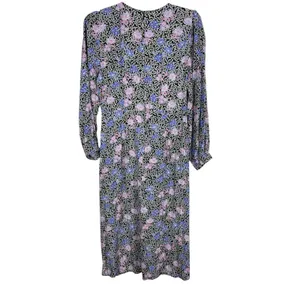 LOFT Floral Long Sleeve Ruched Bust Midi Sz 12 Lightweight Cottagecore Dress NWT thumbnail 4