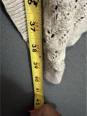 Dressbarn Petite L Beige Crochet Open Front Cardigan thumbnail 5