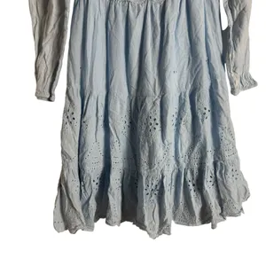 Area Stars Eyelet Trim Light Blue Long Sleeve Square Neck Dress Size Medium thumbnail 12