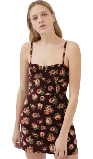 Urban Outfitters Red Rose Corduroy Velour Bustier Mini Dress EUC thumbnail 1