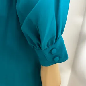 Vintage Tracer Silk Dress Teal Blue Button Front Puff Sleeve Midi‎ Medium 12 thumbnail 6