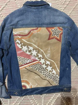 Hand painted denim jacket Blue Size M thumbnail 1