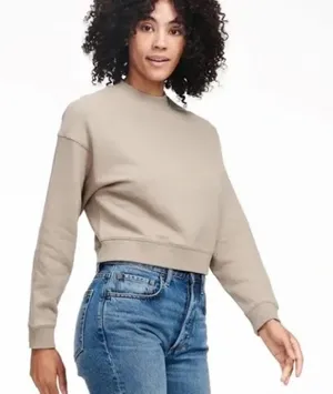 NAADAM Crop‎ Crewneck Sweatshirt Tan Cotton Cashmere XS thumbnail 1