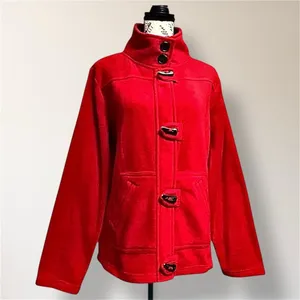 Dressbarn L Red Fleece Toggle Button Jacket Mock Neck Pockets‎ Cozy Outerwear thumbnail 3