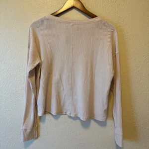 Abercrombie & Fitch Beige Ribbed Notch Neck Long Sleeve Top Medium thumbnail 3