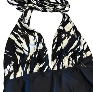 Women’s New Cupshe black white print halter tie one piece swimsuit size xl thumbnail 3