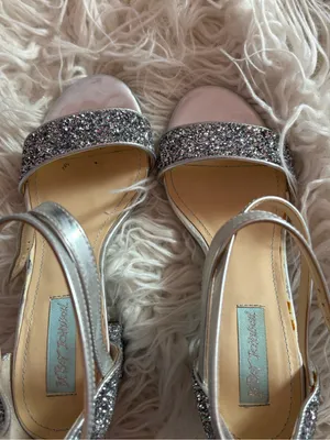 Betsey Johnson Silver Glitter Lane Block Heel Ankle Strap Sandals Size 7M thumbnail 7