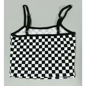 Black White Checkered Print Tank Crop Top Cami Camisole Shirt Tee Size XS 🖤🤍 thumbnail 2