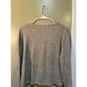 Women's Sz Medium Button Front Cardigan Heather Gray Oatmeal Ribbed Soft Pockets thumbnail 7