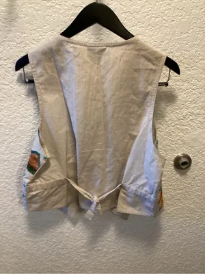 Vintage SD Collection Beige Embroidered Elephant Patchwork Vest Tan Size L thumbnail 4