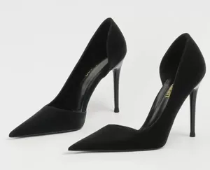 Eloshman Women's Black Patent Leather Pumps Pointed Toe Stiletto Slip On Size 7 thumbnail 1