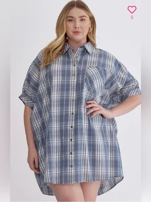New!Entro Boutique Plaid collared button half sleeve mini dress Size 2X thumbnail 3