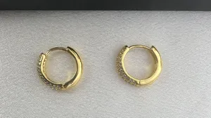 14mm CZ Small Gold Hoop Earrings for Women Men thumbnail 2