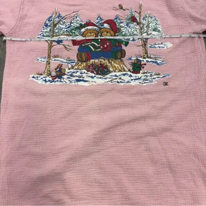 Chic Vintage Christmas Bear Womens Medium Pink Ugly Christmas Sweater 80s 90s thumbnail 8