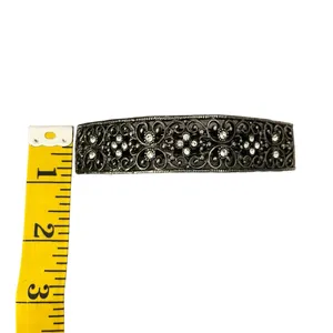 Vintage Ornate Silver Metal Rhinestones Large Hair Barrette Clip thumbnail 9