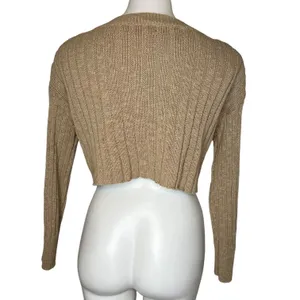 “Good Vibes” Rib Knit Crop Long Sleeve Sweater Tan Size Medium‎ thumbnail 7