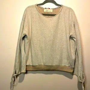 Vintage Havana- Cream Oversized Raw Neckline Knit Stripe Back Sweater Size S thumbnail 1