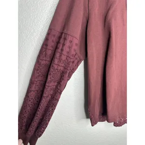 Anthropologie Blouse Womens Large Pink Crochet Embroidered Balloon Sleeve Top thumbnail 2