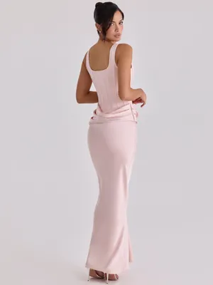 House of CB Kira Blush Pink Satin Gathered Maxi Dress XS thumbnail 7