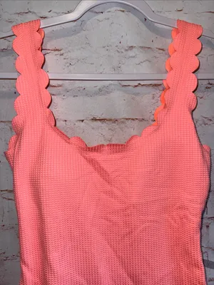 Aerie Women’s Scallop-Trim One-Piece Swimsuit Coral scoop back Med full coverage thumbnail 3