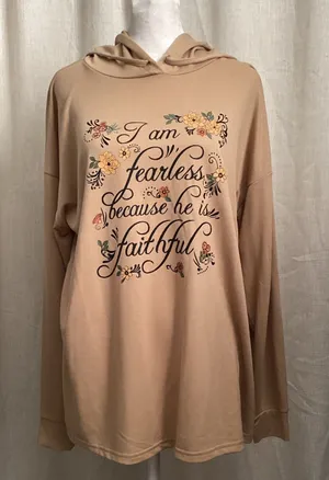 Cato Tan Hooded Crewneck Sweater with Floral Script thumbnail 1