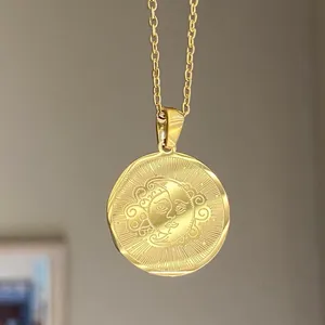 Handmade fully gold stainless steel celestial whimsical vintage moon necklace🌟 thumbnail 4