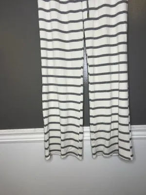 Como Sleep Pajama Set Womens Medium White Gray Stripe Knit Top Pants Lounge thumbnail 10