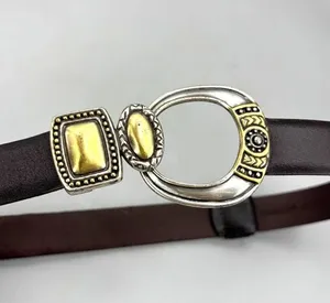 Chicos Black Leather Belt With Silver & Gold Decorative Buckle S/M thumbnail 1