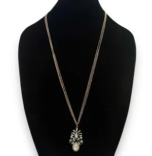Multi strand gold tone rhinestone and pendant necklace thumbnail 2