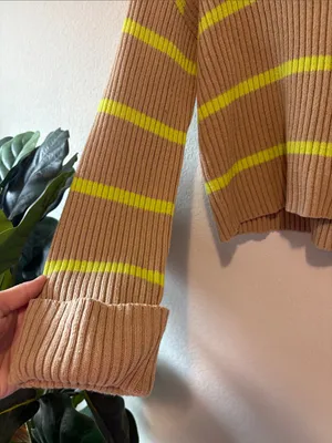Evereve Oat Tan & Neon Yellow Emma Crew Ribbed Striped Sweater small thumbnail 4