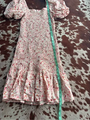 Smocked Pink Floral Puff-Sleeve women's Dress‎ thumbnail 5