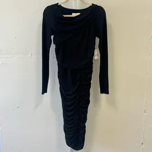 Rachel Parcell‎ Metallic Bodycon Ruched Midi Long Sleeve Dress Stretch Black Sm thumbnail 3