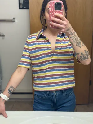Zara striped collared tee shirt thumbnail 1
