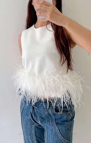 White Feather Blouse! Size L thumbnail 1