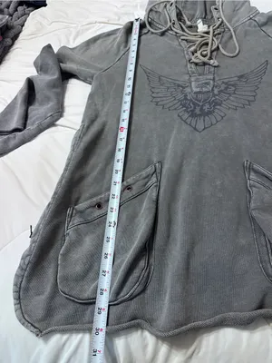 We The Free Women's Gray Lace-Up Hooded Pullover Hoodie - Size L thumbnail 11
