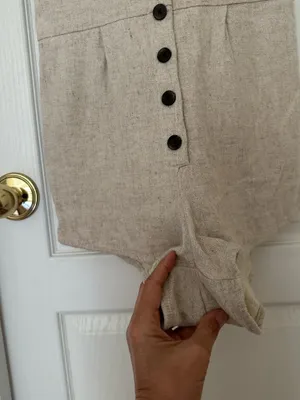 Madewell V-Neck Button Down Romper Womens Linen Blend Sleeveless Beige, Sz 00 thumbnail 4