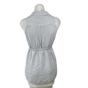 Abercrombie & Fitch Blue Striped Sleeveless Tie Waist Button Up Shirt Top Sz XS thumbnail 4