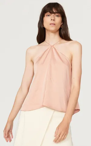 RTR Obando Sz 8 Orange tan Silky Satin Sleeveless Halter Cami Top sexy solid thumbnail 1