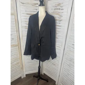 NWT Quince Women's XL European Linen Relaxed Blazer Black Coastal Corporate Flax thumbnail 6