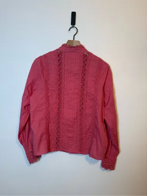 Jennifer & Grace Fuchsia High Neck Eyelet Crochet Lace Pintuck‎ Blouse thumbnail 4