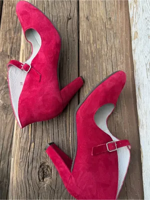 Eric Michael Red Suede Mary Jane Heels EU 38 Block Heel Leather Shoes thumbnail 10